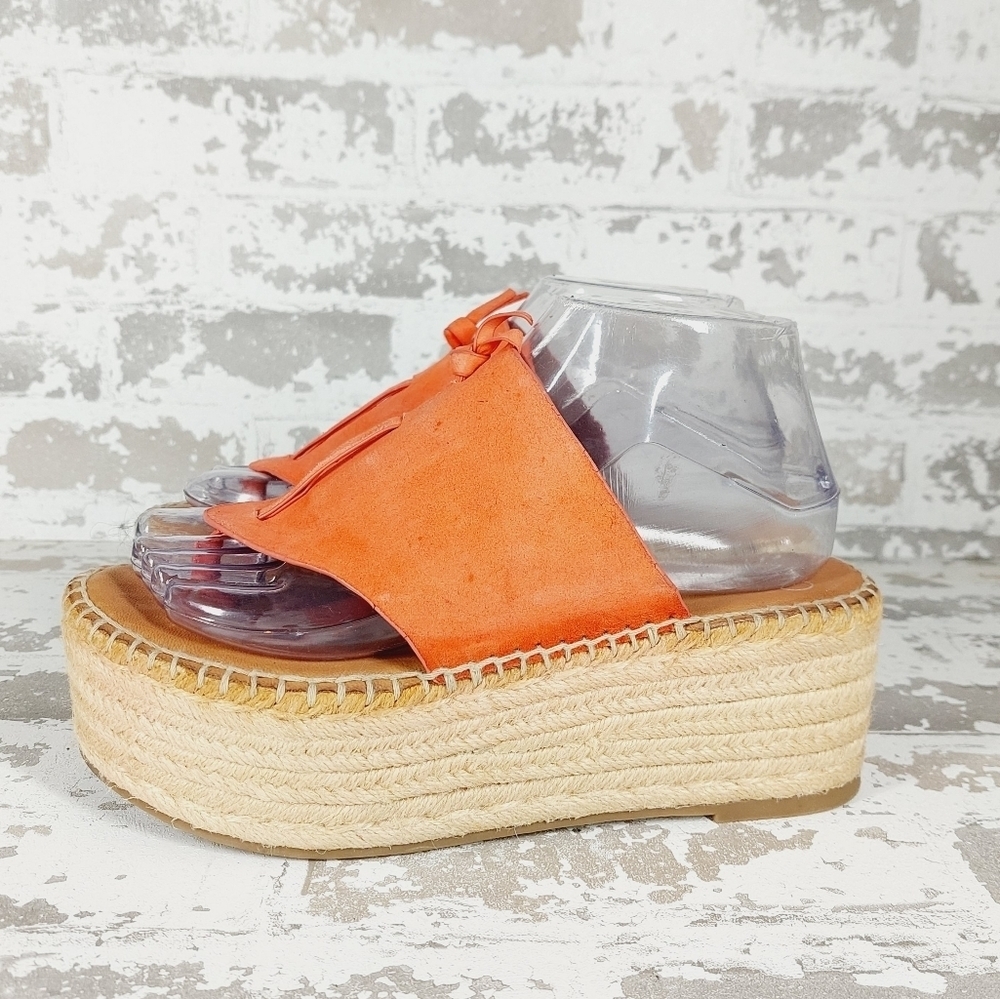 Franco Sarto Women's Orange Coral Leather Upper Espadrille Platform Sandals V311